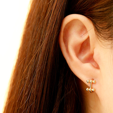14K Gold Letter H balls Cartilage Hoop Earring