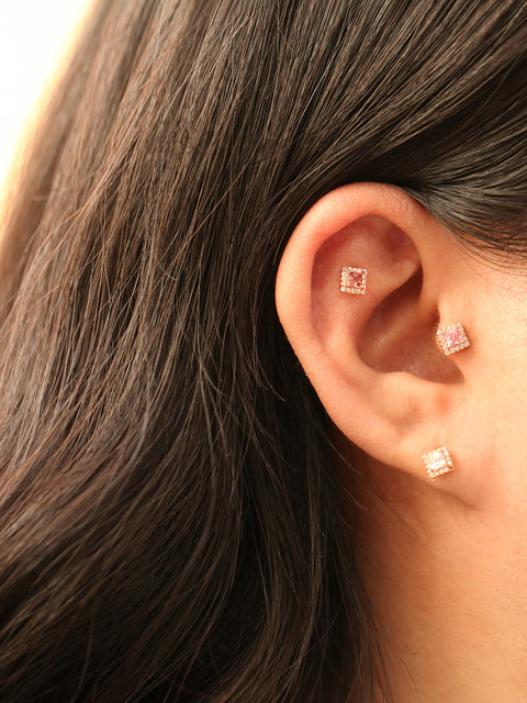 14K Gold Bling Square CZ Cartilage Earring 20G18G16G