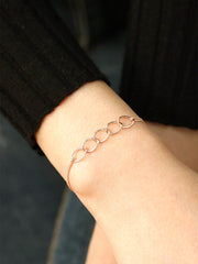 14K 18K Gold Circle Linked Two lines Layered Bracelet