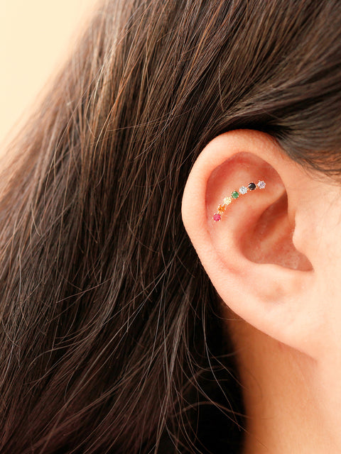 14K Gold Rainbow CZ curve Cartilage Earring 20G18G16G