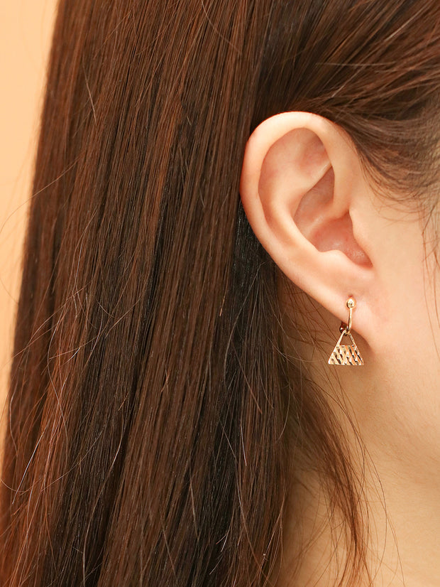 14K Gold Ball Triangle Drop Cartilage Hoop Earring