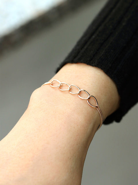 14K 18K Gold Circle Linked Two lines Layered Bracelet