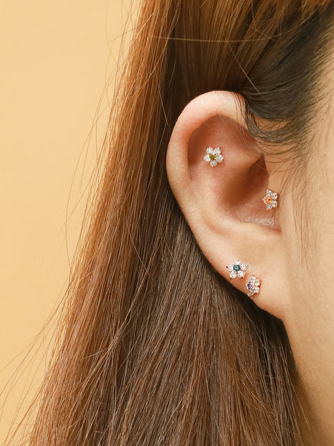 14K Gold 5 Petals Cubic Flower Cartilage Earring 20G18G16G