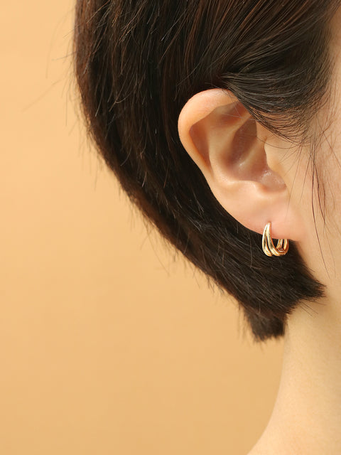 14K 18K Gold Two Lines Oval Shape Cartilage Hoop Earring