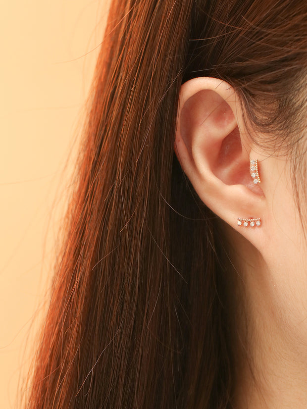14K Gold CZ Tiara Cartilage Earring 20G18G16G