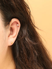 14K Gold Rough Diamond & CZ Flower Cartilage Earring 18G16G