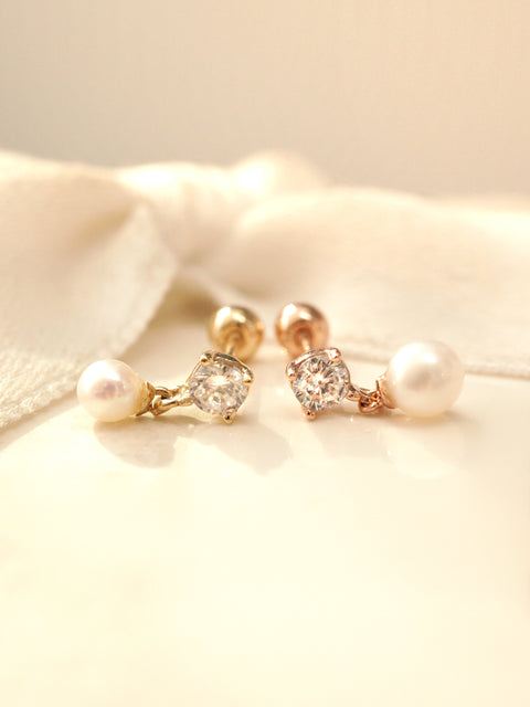 14K Gold Drop Cubic Pearl Cartilage Earring 20G18G