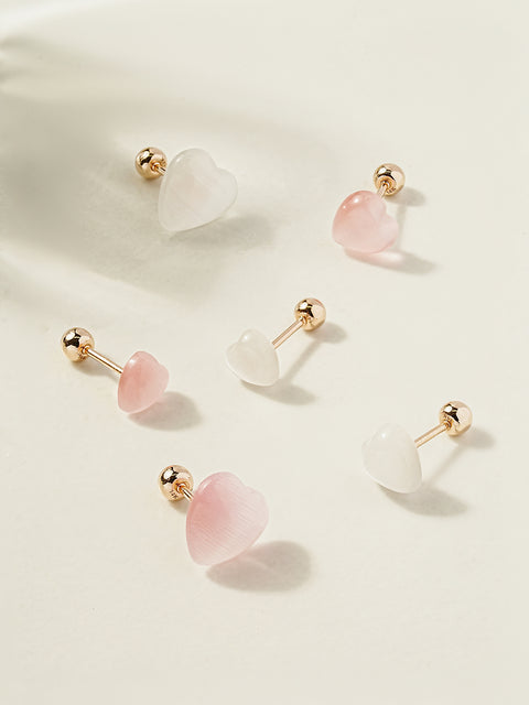 14K Gold Heart Pearl and Cat's Eye Gem Cartilage Earring 20g