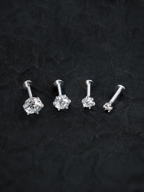 14K Gold Moissanite 6 Pronged Internally Threaded Labret Piercing