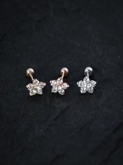 14K Gold Moissanite Flower Cartilage Earring 20G18G16G