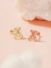 14K Gold Cartoon Teddy Bear Internally Threaded Labret Piercing 18G16G