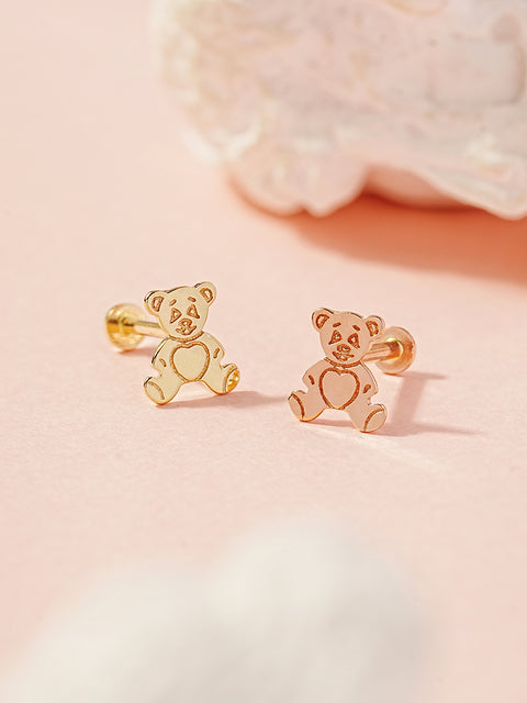 14K Gold Cartoon Teddy Bear Internally Threaded Labret Piercing 18G16G