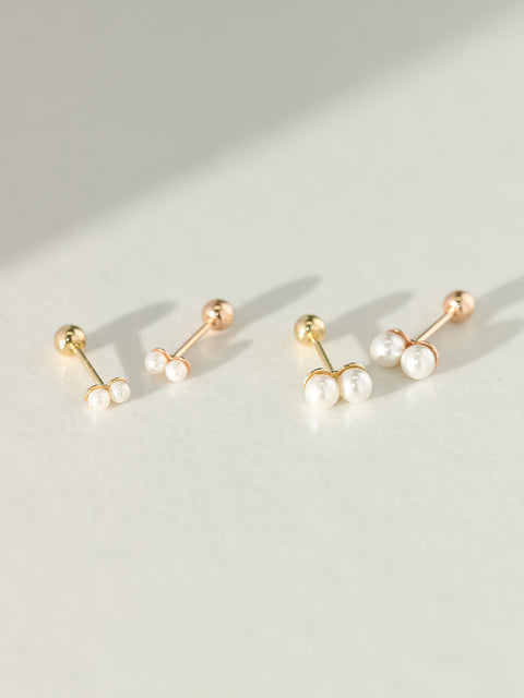 14K Gold Two Pearls Stick Cartilage Earring 20G18G16G