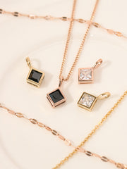 14K 18K Gold Daily Square Cubic Pendant Necklace