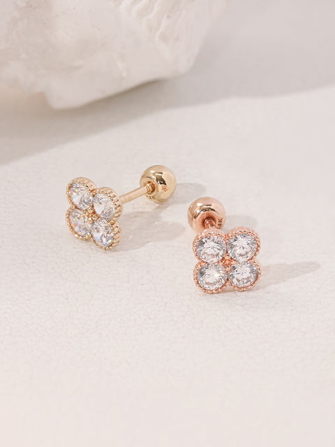 14K Gold CZ clover Cartilage Earring 20G18G16G