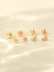 14K Gold Tiny Cubic Star and Heart Cartilage Earring 20G18G16G