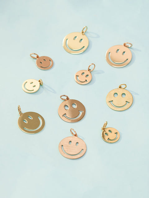 14K 18K Gold Happy Smile Face Pendant Necklace