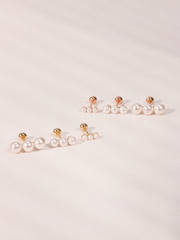 14K Gold Triple Pearls Stick Cartilage Earring 20G18G16G