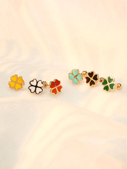 14K Gold Enamel Color Clover Cartilage Earring 20G18G16G