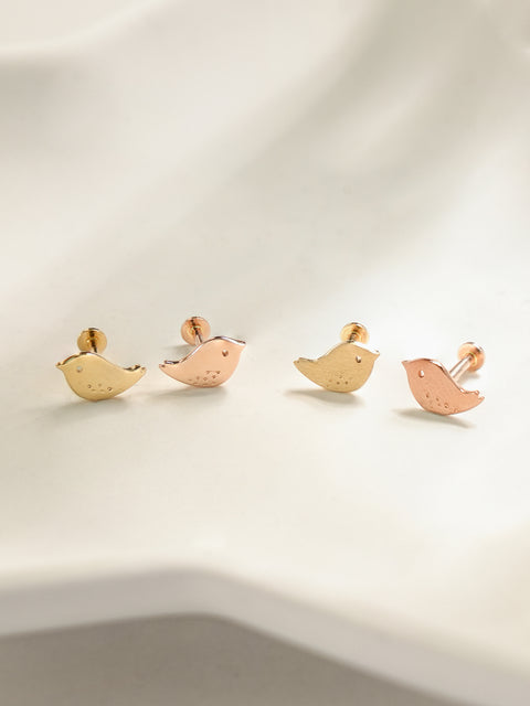 14K Gold Cutey Bird Internally Threaded Labret Piercing 18G16G