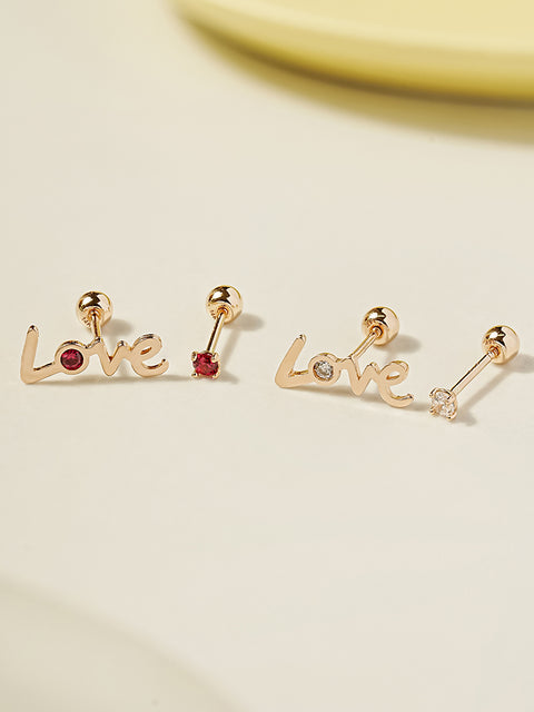 14K Gold Love Cubic Set Cartilage Earring 20G18G16G