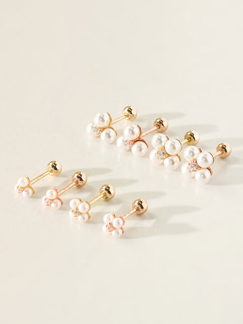 14K Gold Three Pearls or Four Pearls Cartilage Earring 20G18G16G