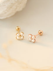 14K Gold Pearl Clover Cartilage Earring 20G
