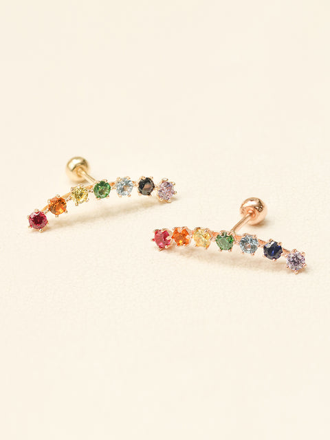 14K Gold Rainbow CZ curve Cartilage Earring 20G18G16G