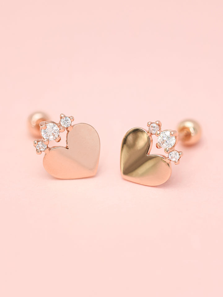 14K Gold Crown Cubic Heart Cartilage Earring 20G18G16G