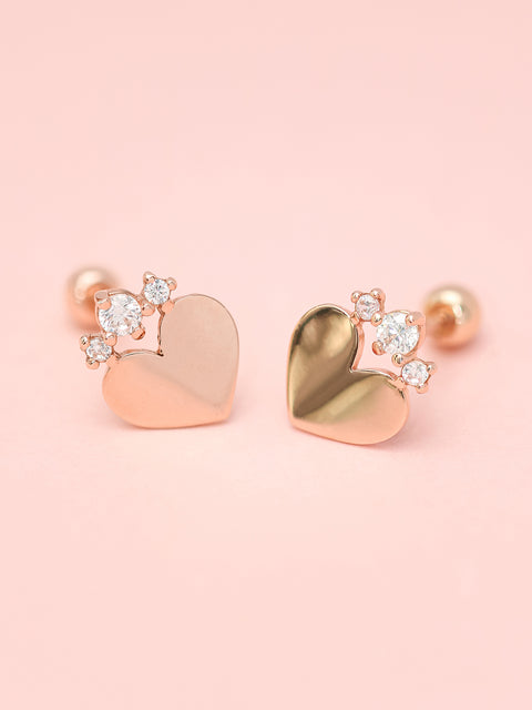 14K Gold Crown Cubic Heart Cartilage Earring 20G18G16G