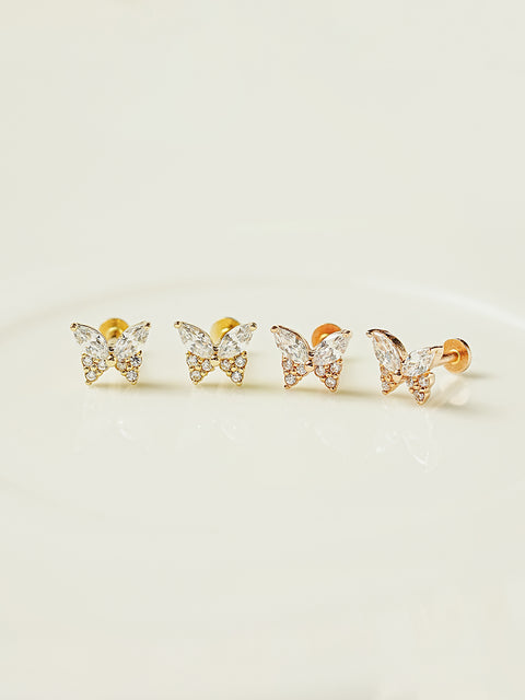 14K Gold Shiny Butterfly Internally Threaded Labret Piercing 18G16G