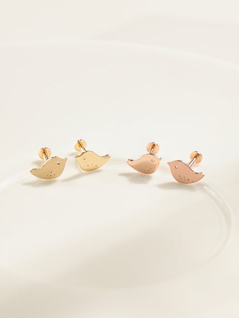 14K Gold Cutey Bird Internally Threaded Labret Piercing 18G16G