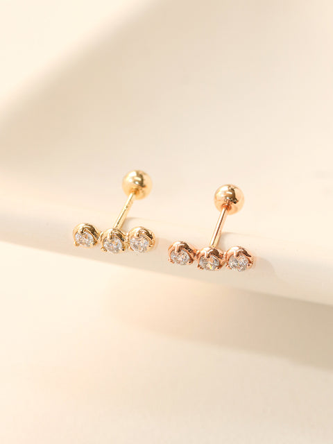 14K Gold Trio CZ Cartilage Earring 20G18G16G