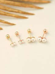 14K Gold Two Pearls Stick Cartilage Earring 20G18G16G