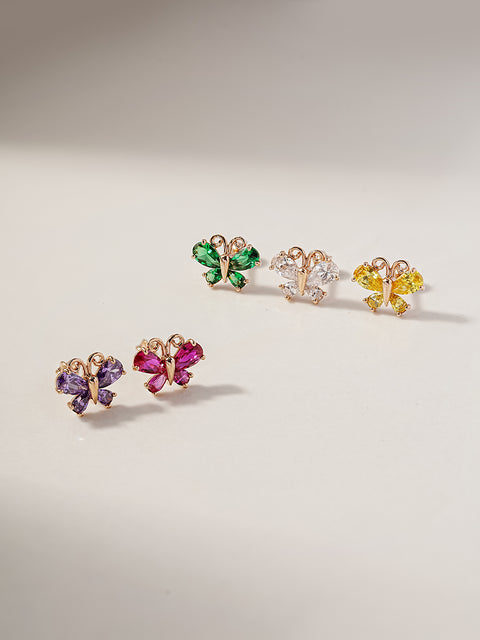 14K Gold Colorful CZ Butterfly Cartilage Earring 18G16G