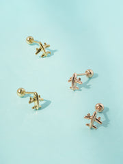 14K Gold Mini Airplane Cartilage Earring 20G18G16G