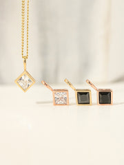 14K 18K Gold Daily Square Cubic Pendant Necklace