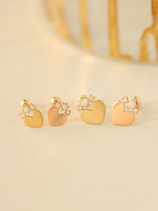 14K Gold Crown Cubic Heart Cartilage Earring 20G18G16G