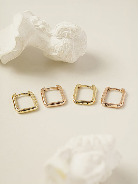 14K 18K Round Square Cartilage Hoop Earring