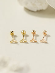 14K Gold Mini Whale Tale Cartilage Earring 20G18G16G
