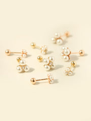 14K Gold Three Pearls or Four Pearls Cartilage Earring 20G18G16G