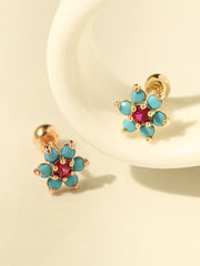 14K Gold Turquoise Cubic Flower Cartilage Earring 20G18G16G