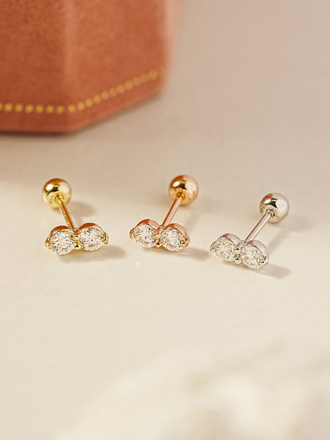 14K Gold Moissanite Two Way Cartilage Earring 20G18G16G