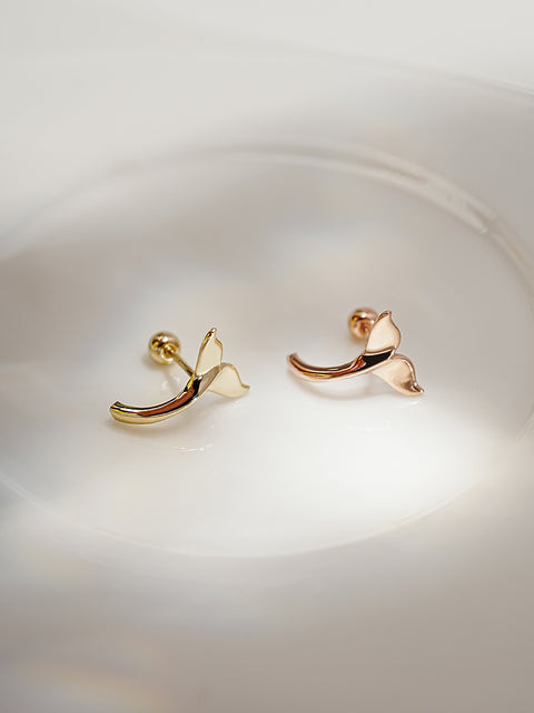 14K Gold Whale Tale Cartilage Earring 20G18G16G
