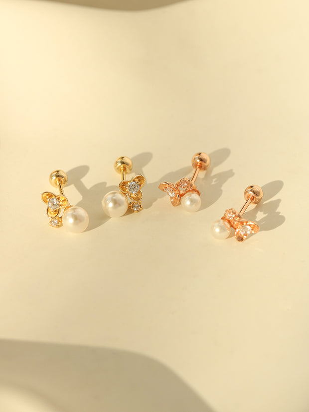 14K Gold Flower Pearl Piercing Earring 20G18G16G