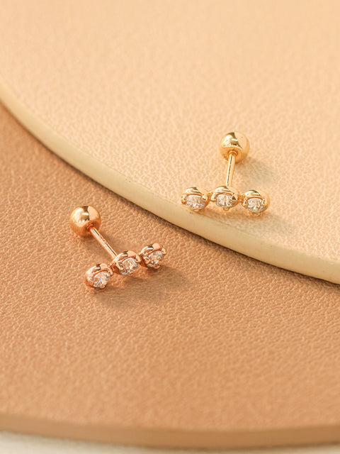 14K Gold Trio CZ Cartilage Earring 20G18G16G