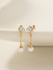 14K Gold Point Cubic Fresh Water Pearl Drop Cartilage Earring 20G18G16G