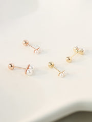 14K Gold Two Pearls Stick Cartilage Earring 20G18G16G