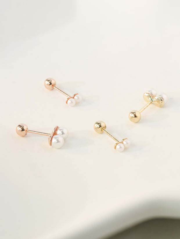 14K Gold Two Pearls Stick Cartilage Earring 20G18G16G