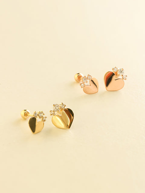 14K Gold Crown Cubic Heart Cartilage Earring 20G18G16G